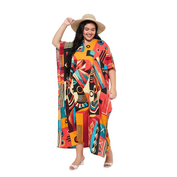 Gypsie Blu Lady Tribal Printed Caftan Dress Polyester Dubai Maxi Gown Dresses - Picture 7 of 9